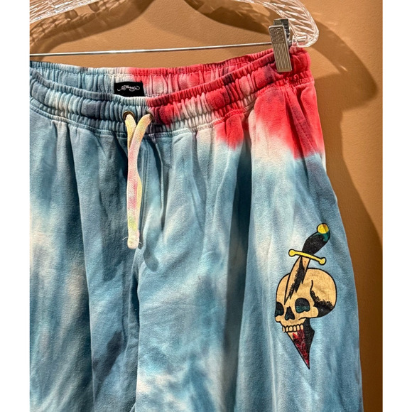 Vintage ED HARDY Skull Dagger Blue Yellow Red Tie Dye Jogger Pants Size XL RARE - Picture 5 of 7